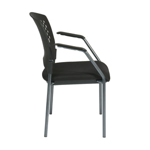 Ventilated Plastic Wrap Around Back Stacking Visitor’s Chair with Arms, FreeFlex® II Coal Padded Fabric Seat