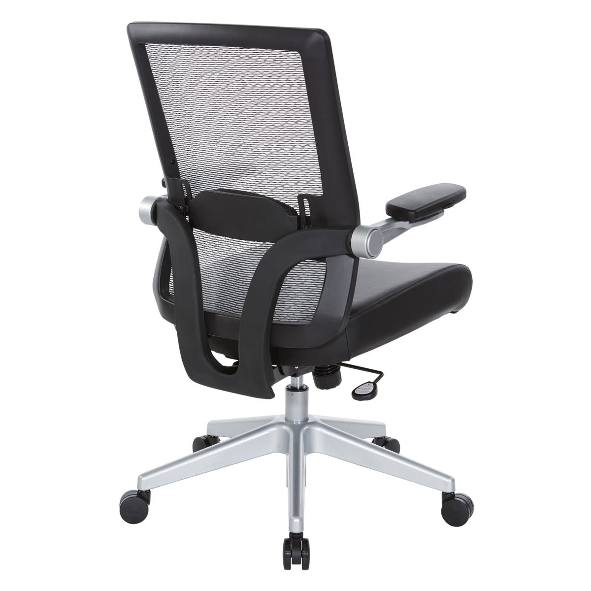 Breathable Mesh Back Manager's Chair with 4” Thick Bonded Leather Seat, Height Adjustable Lumbar Support, 3-Way PU Padded Cantilever Adjustable Flip Arms and Silver Nylon Base