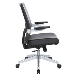 Breathable Mesh Back Manager's Chair with 4” Thick Bonded Leather Seat, Height Adjustable Lumbar Support, 3-Way PU Padded Cantilever Adjustable Flip Arms and Silver Nylon Base