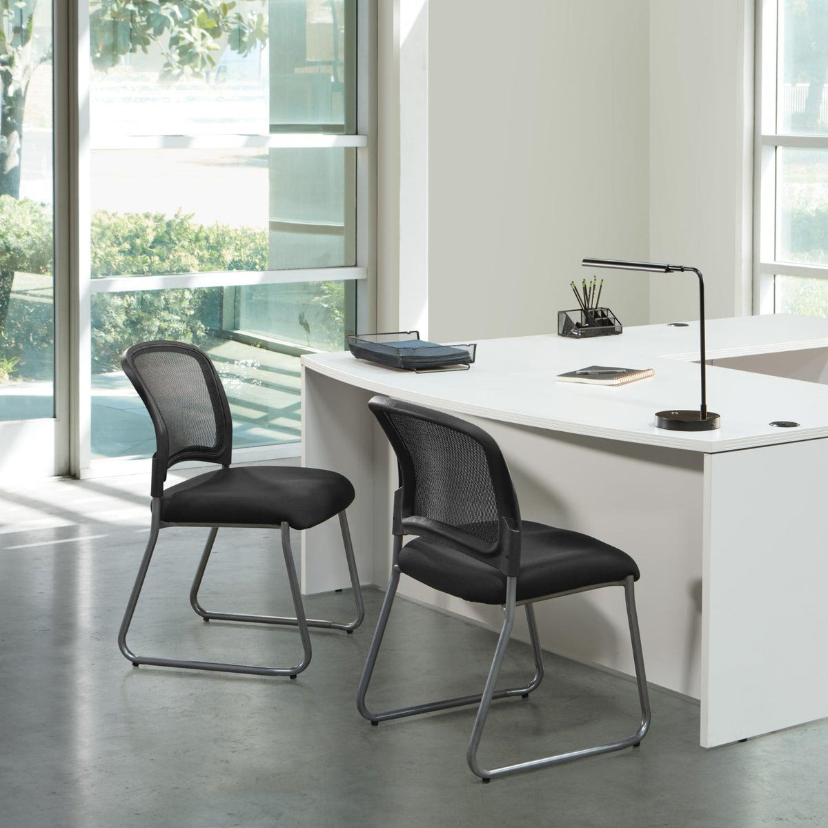 ProGrid® Mesh Back Titanium Finish Stacking Sled Base Visitor's Chair