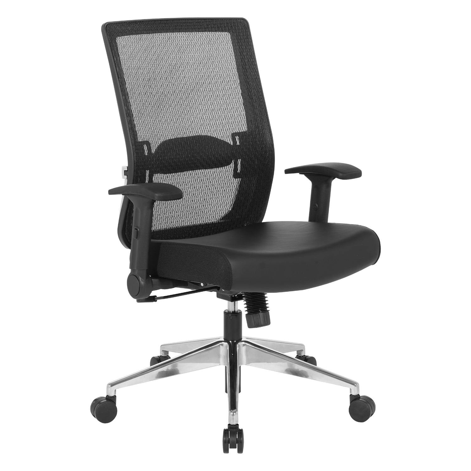 Black Matrix Back Manager's Chair with Black Bonded Leather Seat, Height Adjustable Lumbar Support, Adjustable Flip Arms and Polished Aluminum Back Support and Base