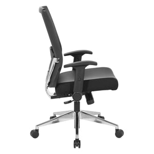 Black Matrix Back Manager's Chair with Black Bonded Leather Seat, Height Adjustable Lumbar Support, Adjustable Flip Arms and Polished Aluminum Back Support and Base