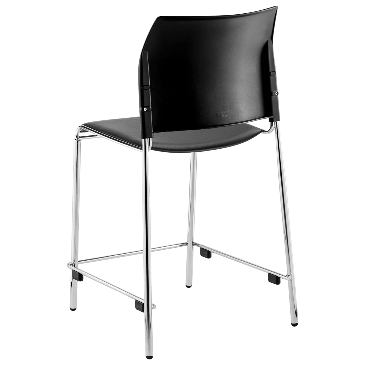 Cafetorium Plush Black Vinyl Stool with Chrome Frame, Counter Height