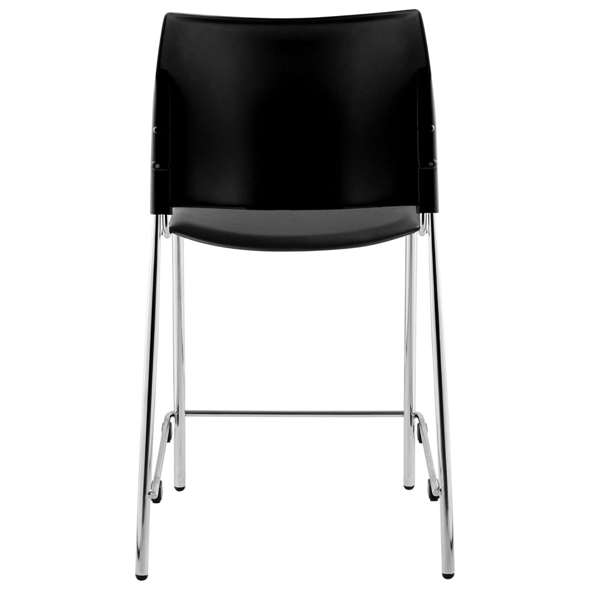 Cafetorium Plush Black Vinyl Stool with Chrome Frame, Counter Height