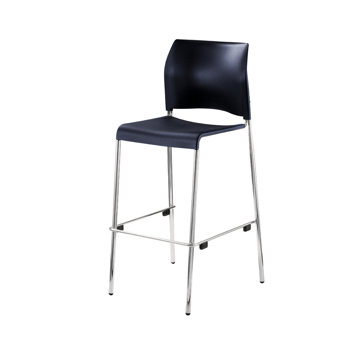 Cafetorium Bar Stool, Navy Plastic Seat, Chrome Frame
