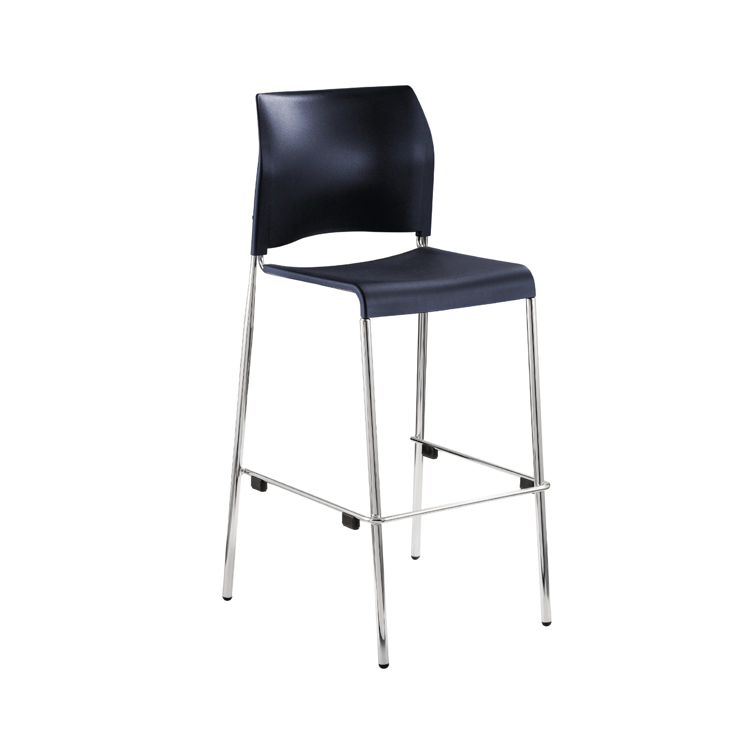 Cafetorium Bar Stool, Navy Plastic Seat, Chrome Frame