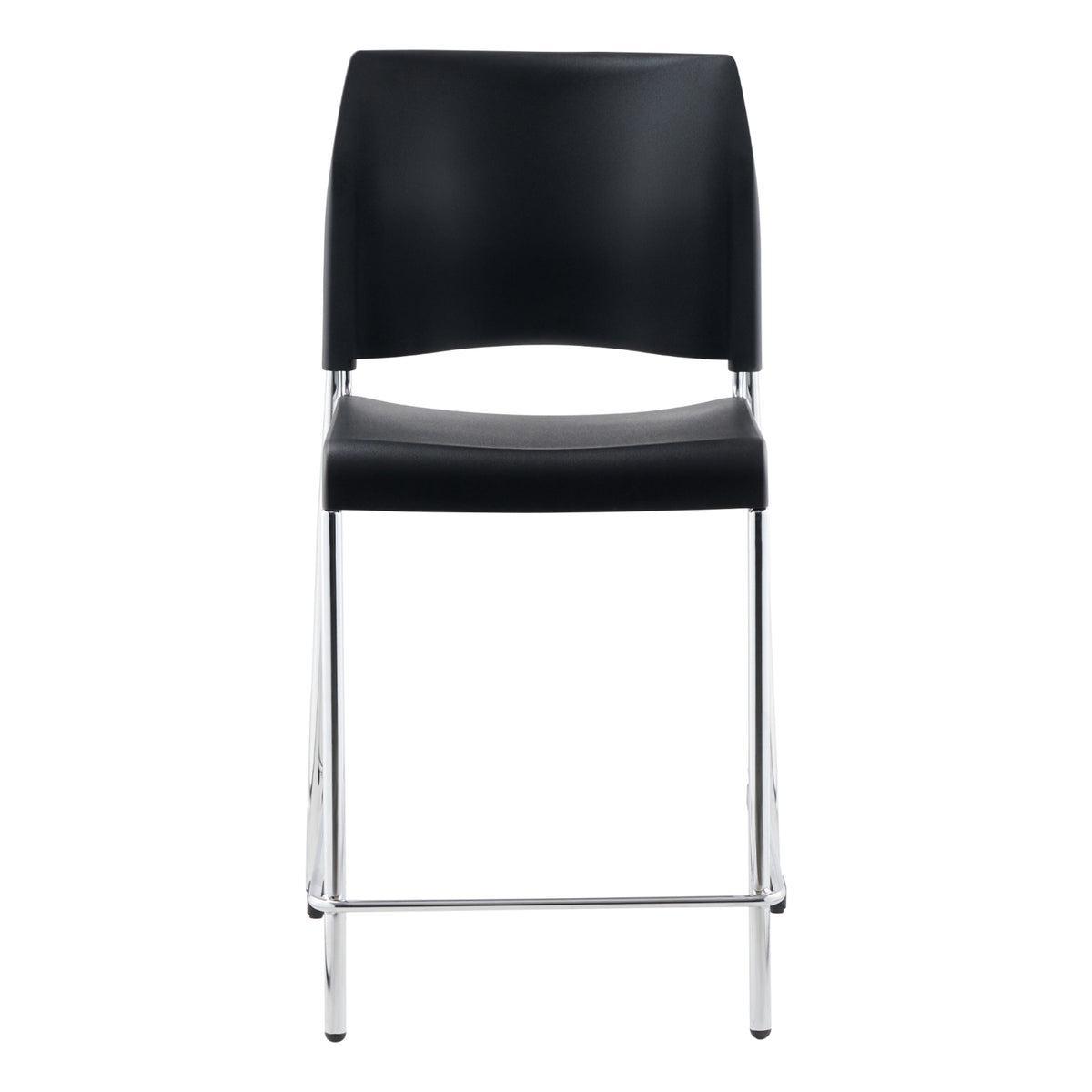 Cafetorium Counter Height Stool, Black Plastic Seat, Chrome Frame