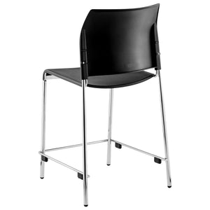 Cafetorium Counter Height Stool, Black Plastic Seat, Chrome Frame