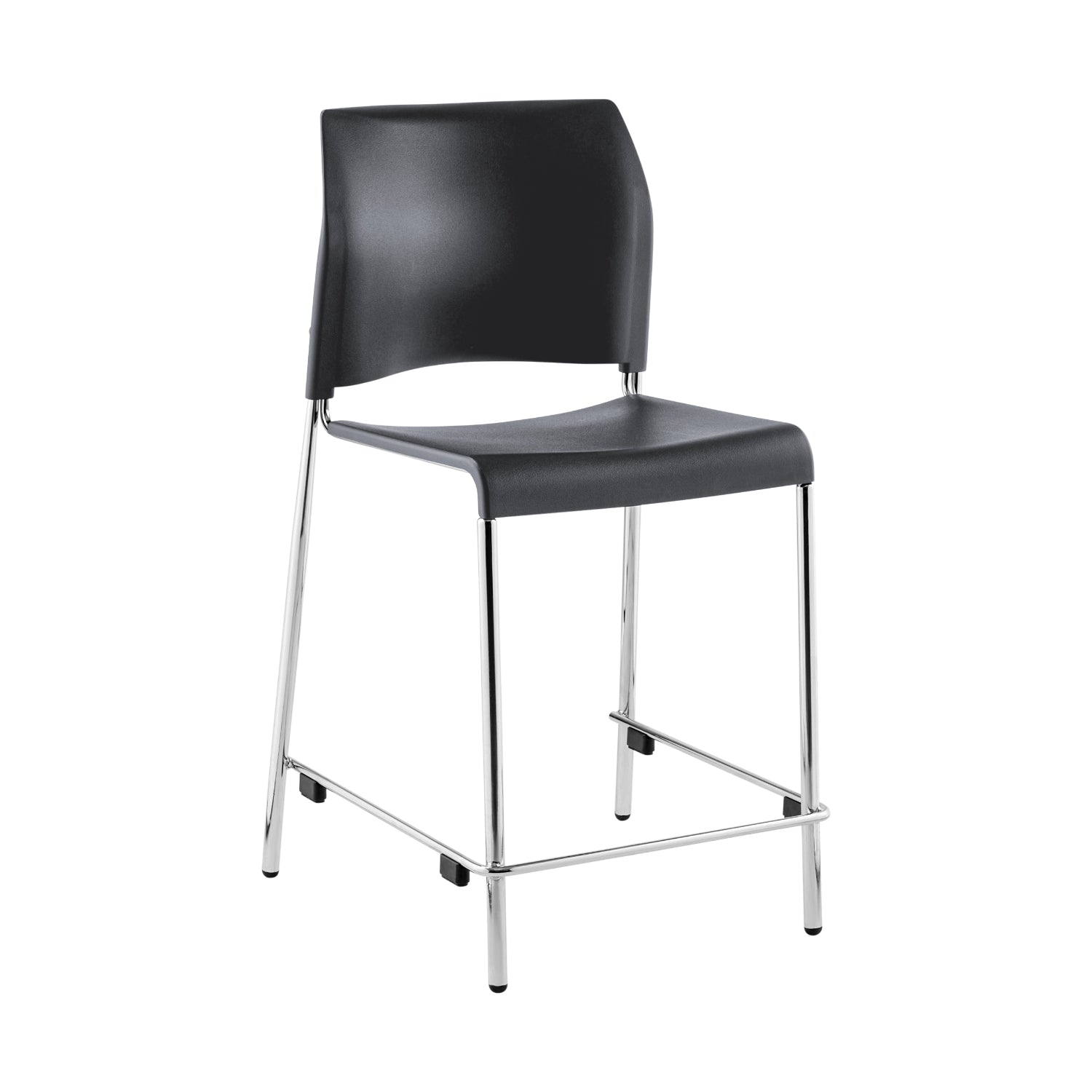 Cafetorium Counter Height Stool, Charcoal Plastic Seat, Chrome Frame