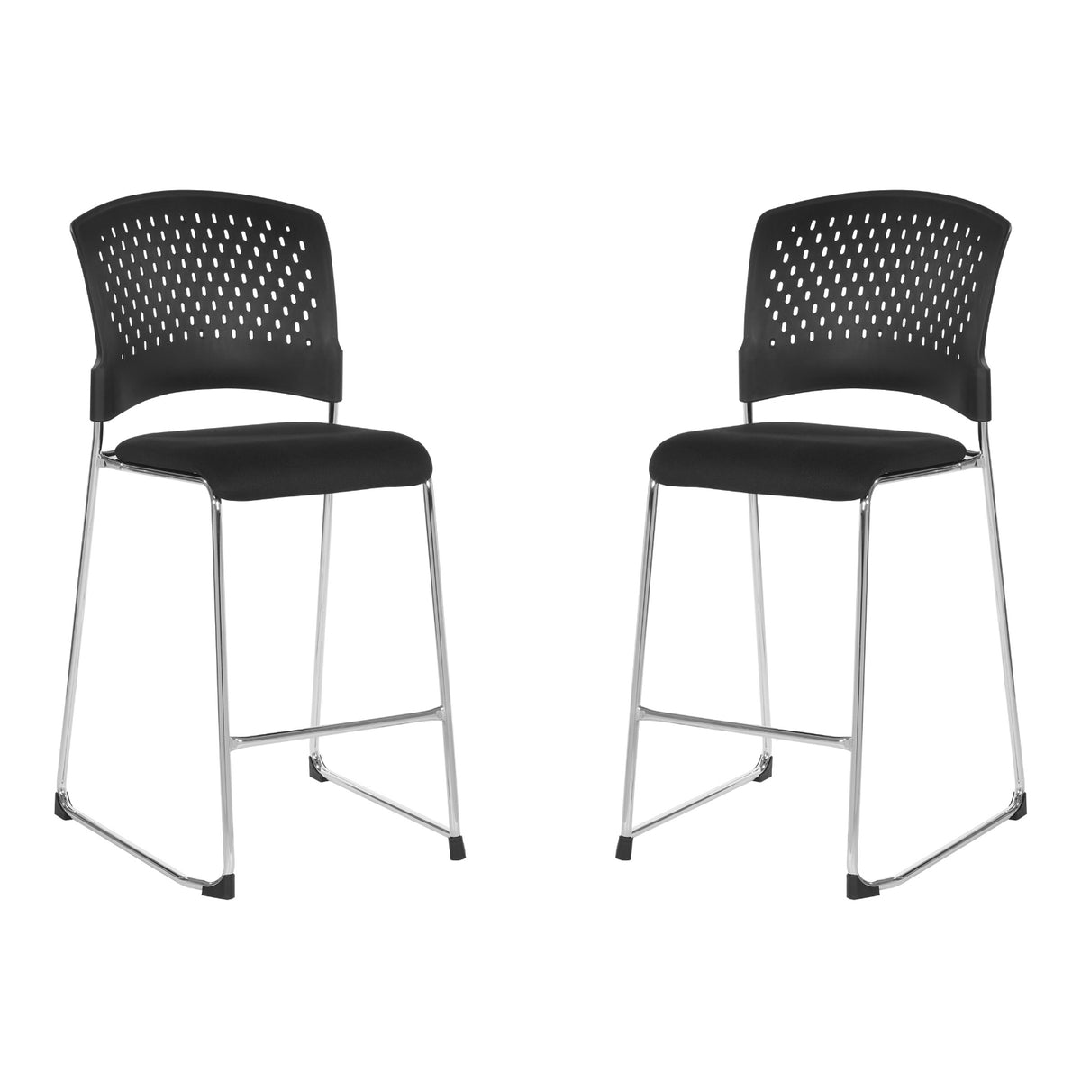 Tall Stacking Visitor’s Chair with Ventilated Plastic Back and FreeFlex® II Coal Padded Fabric Seat with Silver EPD Finish Sled Base, 2-Pack