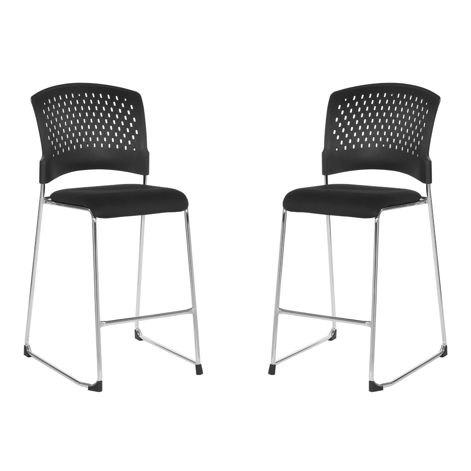 Tall Stacking Visitor’s Chair with Ventilated Plastic Back and FreeFlex® II Coal Padded Fabric Seat with Silver EPD Finish Sled Base, 2-Pack