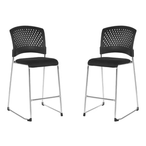 Tall Stacking Visitor’s Chair with Ventilated Plastic Back and FreeFlex® II Coal Padded Fabric Seat with Silver EPD Finish Sled Base, 2-Pack