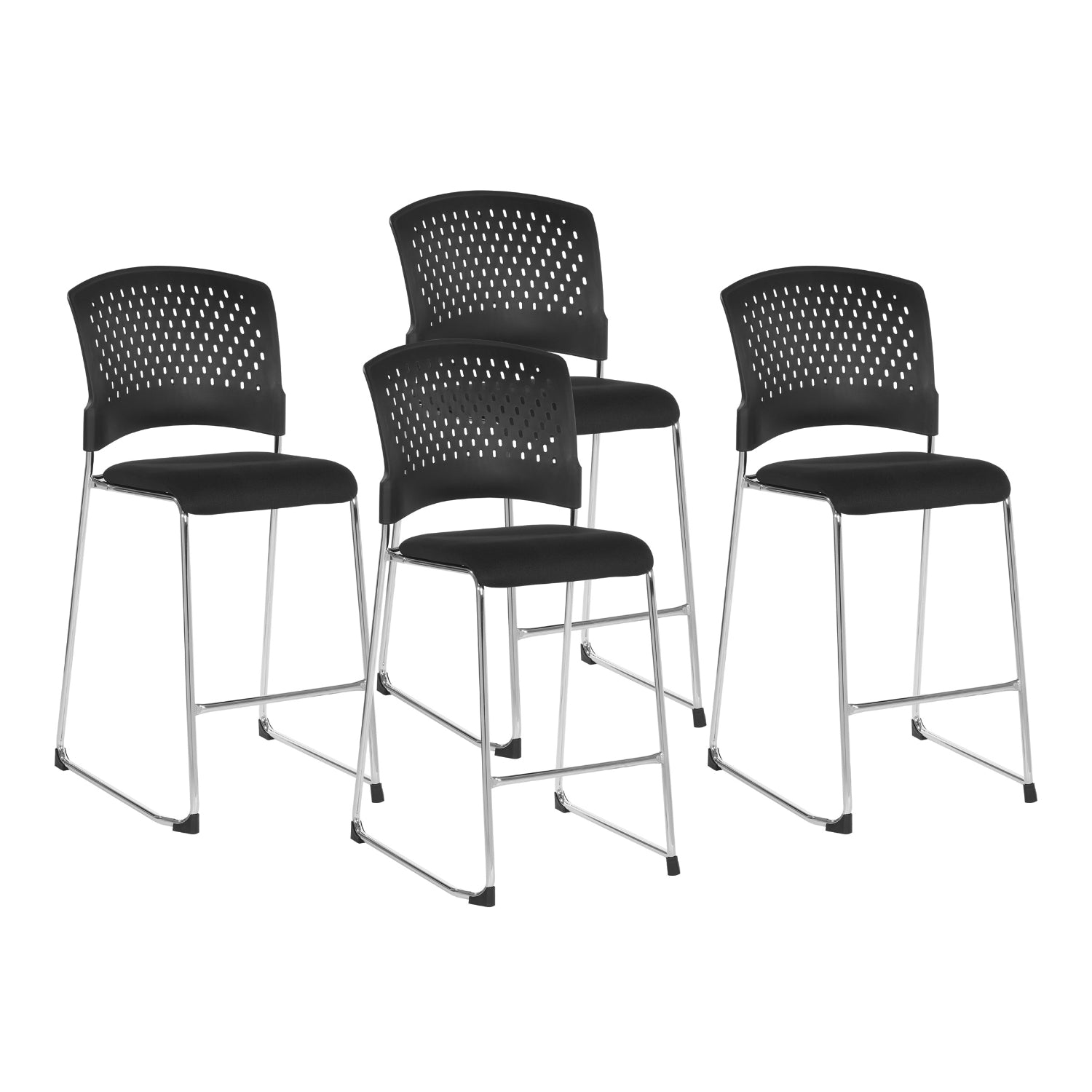 Tall Stacking Visitor’s Chair with Ventilated Plastic Back and FreeFlex® II Coal Padded Fabric Seat with Silver EPD Finish Sled Base, 4-Pack