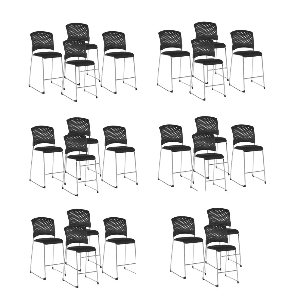 Tall Stacking Visitor’s Chair with Ventilated Plastic Back and FreeFlex® II Coal Padded Fabric Seat with Silver EPD Finish Sled Base, 23-Pack with Dolly
