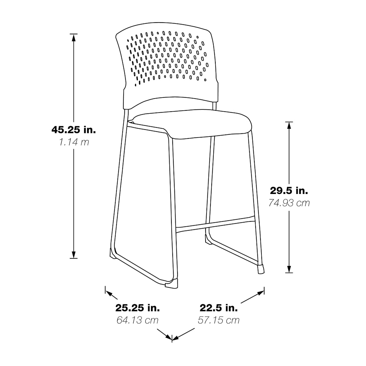 Tall Stacking Visitor’s Chair with Ventilated Plastic Back and Silver Ion Technology Dillon Seat with Silver EPD Finish Sled Base, 23-Pack with Dolly