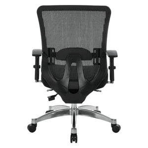 Black Vertical Mesh Back Manager's Chair with Black Bonded Leather Seat, Height Adjustable Lumbar Support, Height Adjustable Padded Arms and Polished Aluminum Base