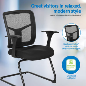 ProGrid® Mesh Back Visitor’s Chair with Arms and Sled Base, Padded Fabric Seat