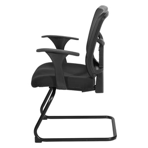 ProGrid® Mesh Back Visitor’s Chair with Arms and Sled Base, Padded Fabric Seat