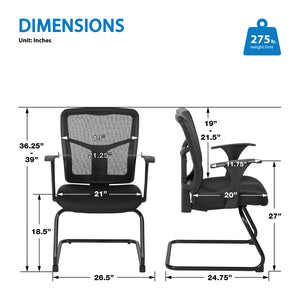 ProGrid® Mesh Back Visitor’s Chair with Arms and Sled Base, Padded Fabric Seat