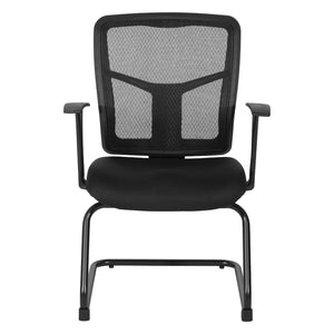 ProGrid® Mesh Back Visitor’s Chair with Arms and Sled Base, Padded Fabric Seat
