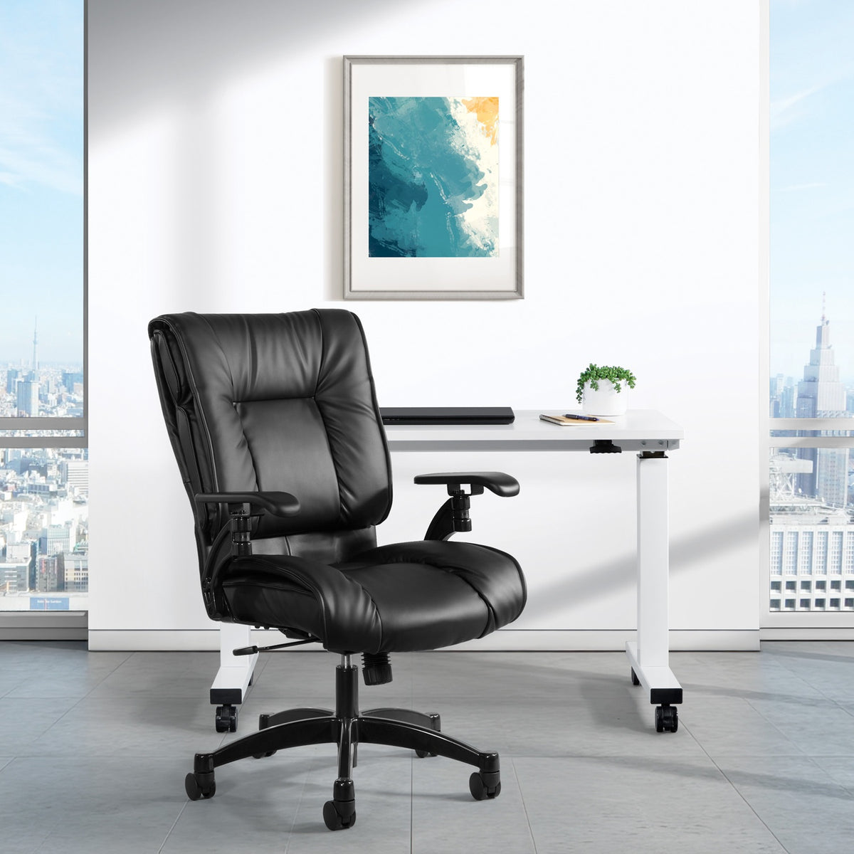 Leather Conference Chair with Cantilever Arms and Industrial Steel Finish Base