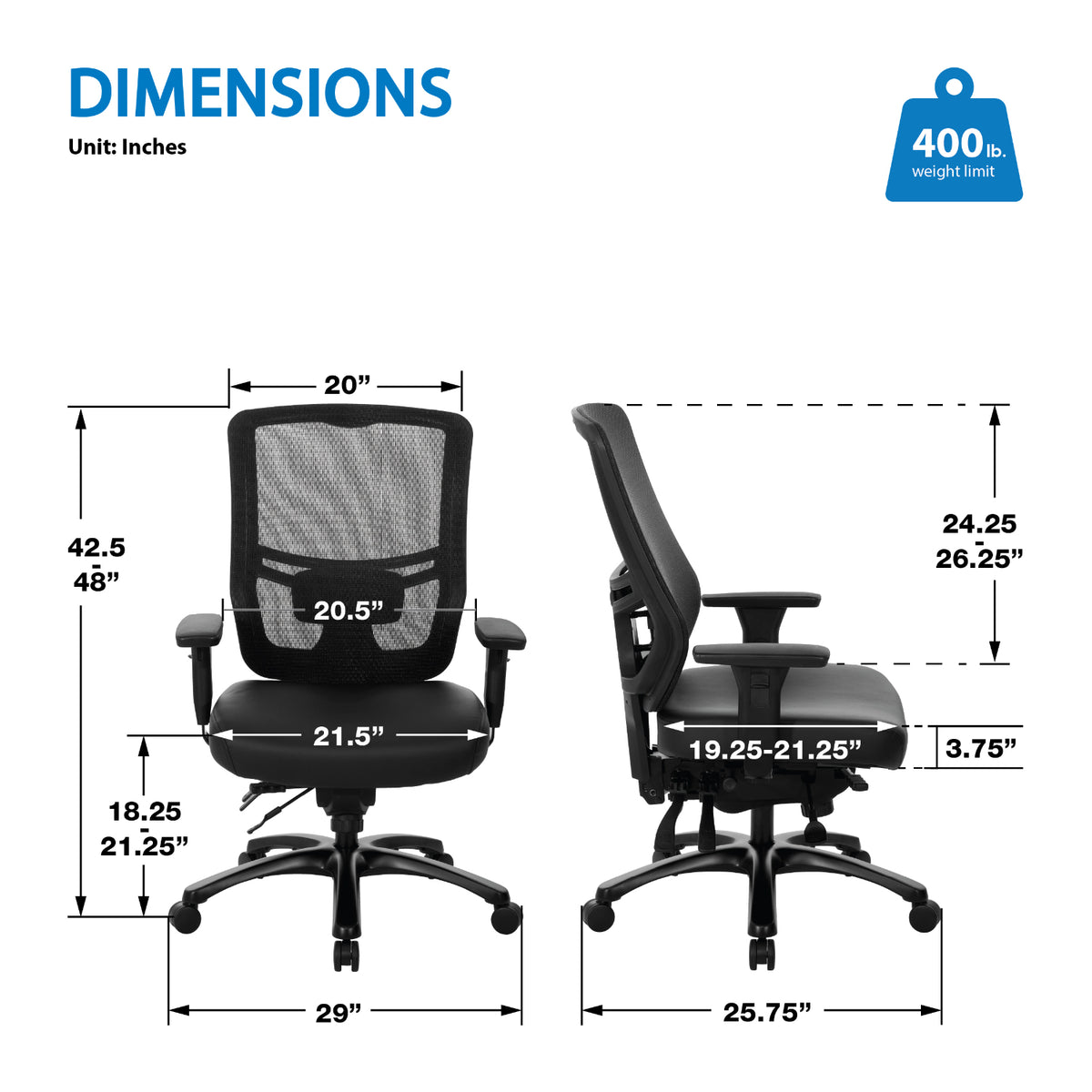 ProGrid® Mesh Back Large Occupant Chair with Dillon Black Seat
