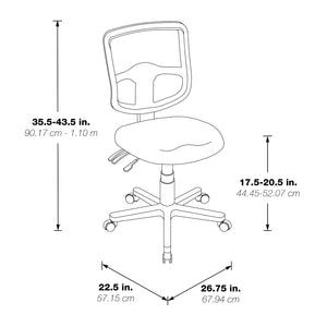 ProGrid Mesh Back Armless Ergonomic Task Chair with Padded Fabric Seat, Dual-Function Control