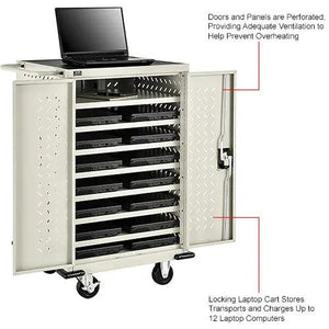 Global Industrial Laptop, Chromebook & Tablet Charging Cart, 24"W x 21"D x 40"H, Capacity 12, Unassembled