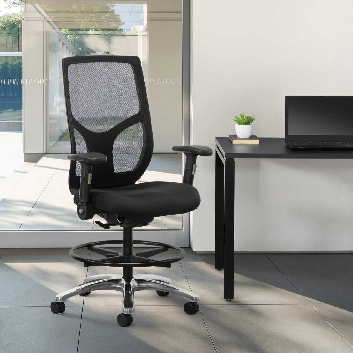 ProGrid® Mesh Back Drafting Chair with Padded FreeFlex® II Coal Fabric Seat