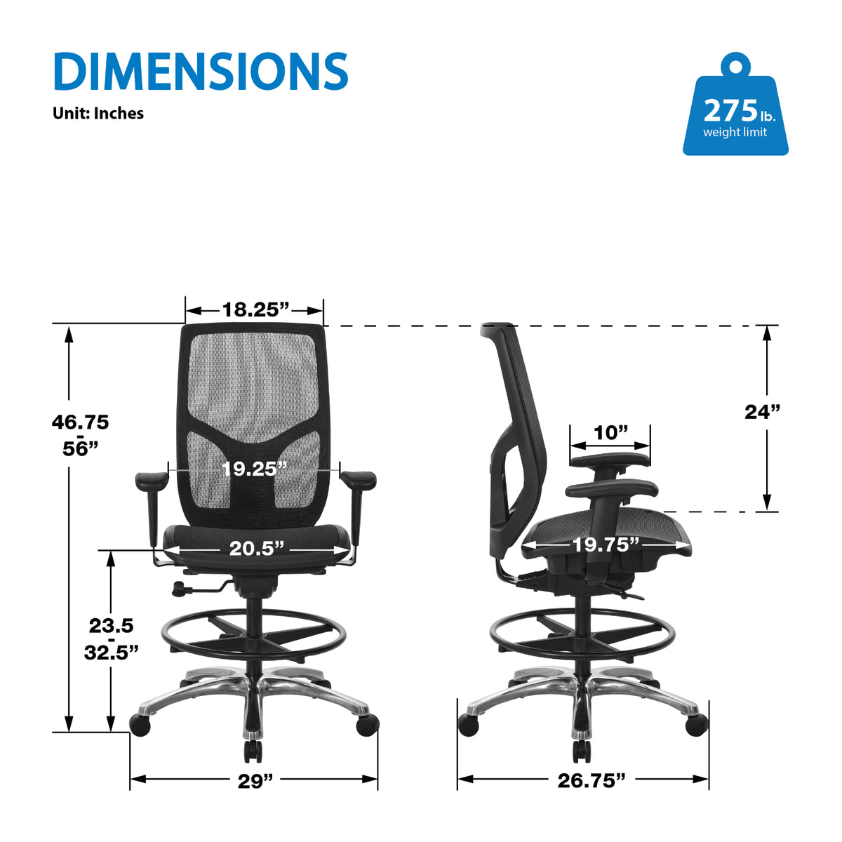 ProGrid® Mesh Back Drafting Chair with Black ProGrid Mesh Seat