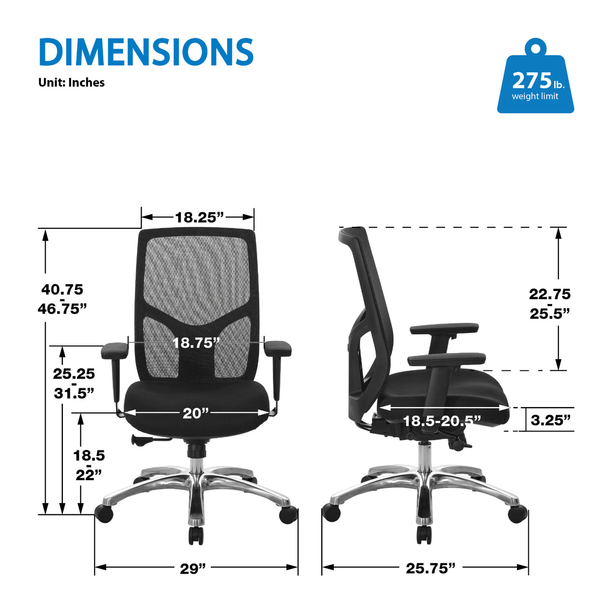 ProGrid® Mesh High-Back Manager's Chair with Padded Fabric Seat, 2-to-1 Synchro-Tilt Control
