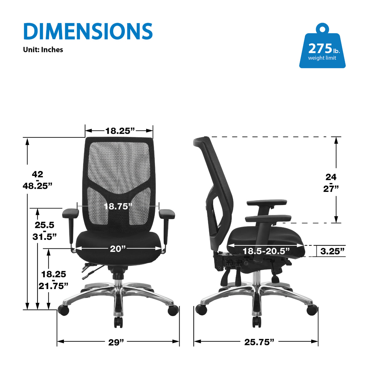 ProGrid® Mesh High-Back Manager's Chair with Padded Fabric Seat, Multi-Function Control