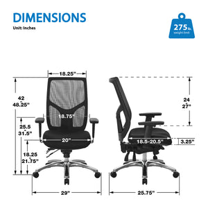 ProGrid® Mesh High-Back Manager's Chair with Padded Fabric Seat, Multi-Function Control