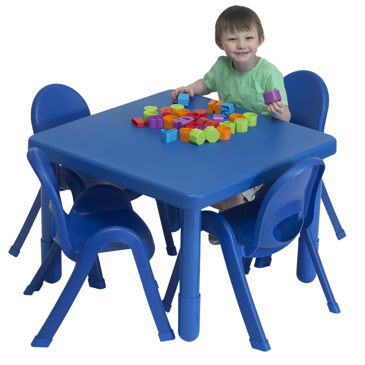 Toddler MyValue™ Table and Chair Set - 28" Square x 20"-High Royal Blue Table with 4 Matching 11"-High Chairs