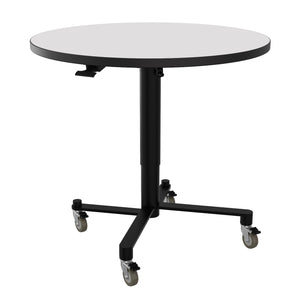 Adjustable Height Round Mobile Nesting Café Table, Particleboard Core, Whiteboard Top with 3mm PVC Edge