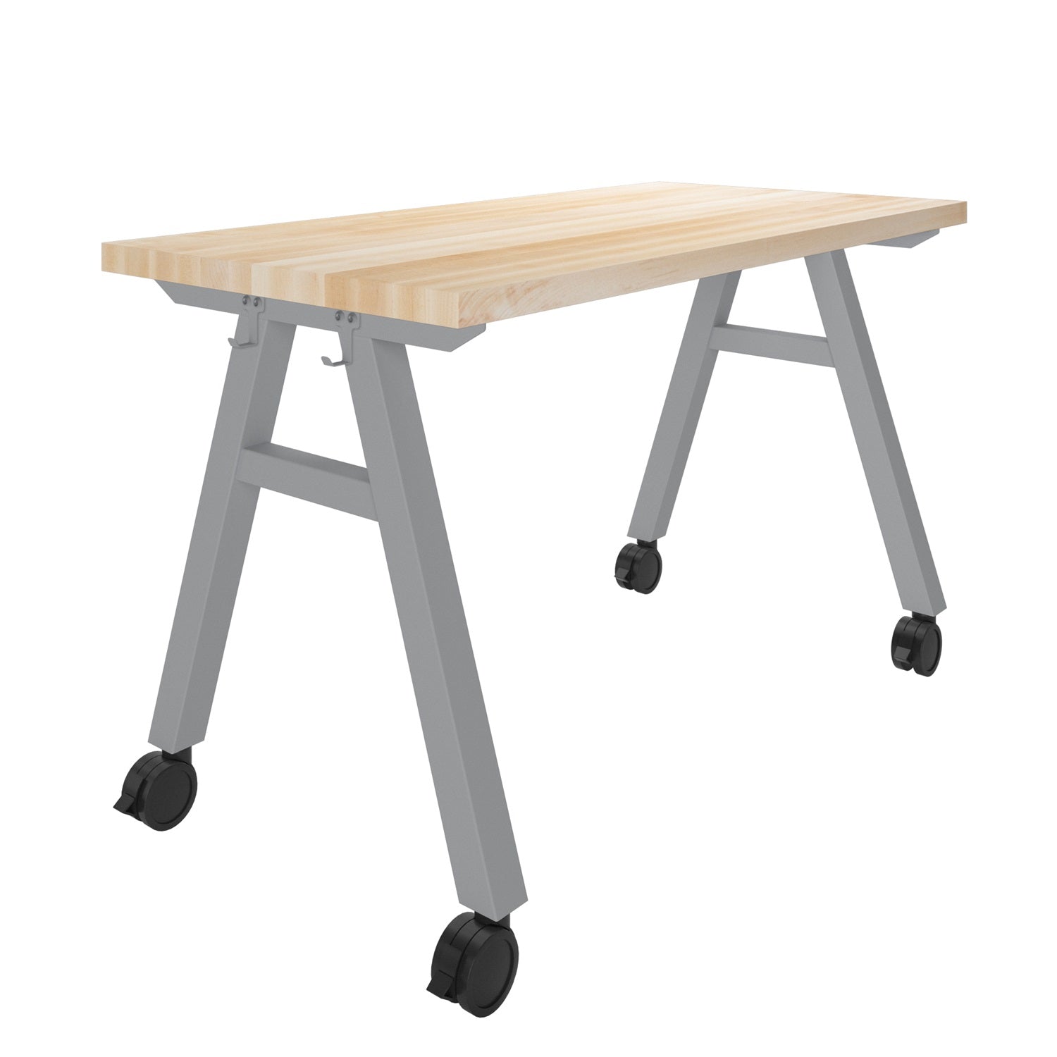 Diversified Spaces Avenuu A-Frame Table, 48" W x 30" D x 36" H, Maple Butcher Block Top/Dark Grey Frame/Designer Casters