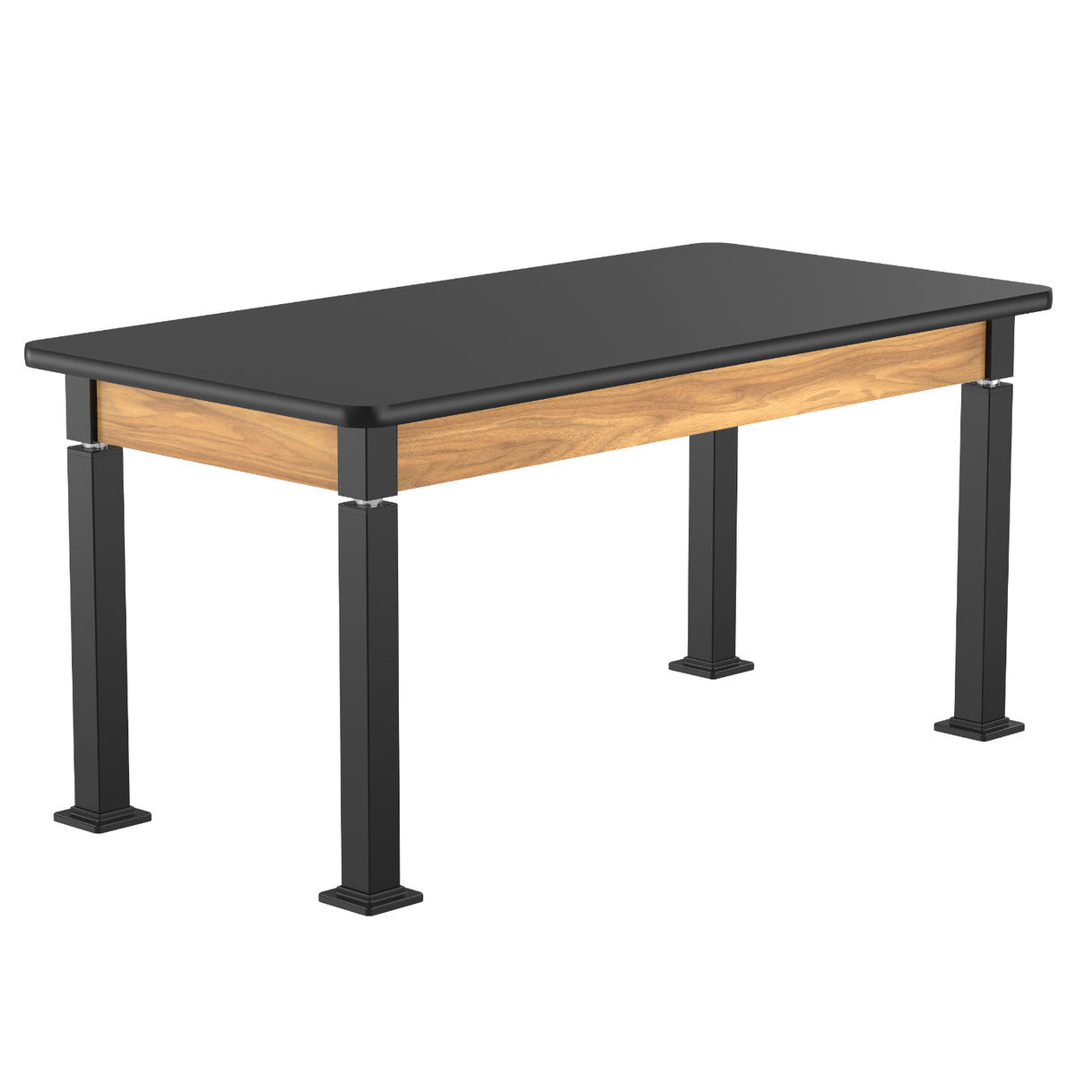 Adjustable Height Wood Frame Science Lab Table, Black High Pressure Laminate Top with Particleboard Core and T-Mold Edge