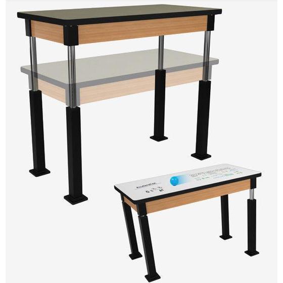 Adjustable Height Wood Frame Science Lab Table, Epoxy Top with Designer Beveled Edge