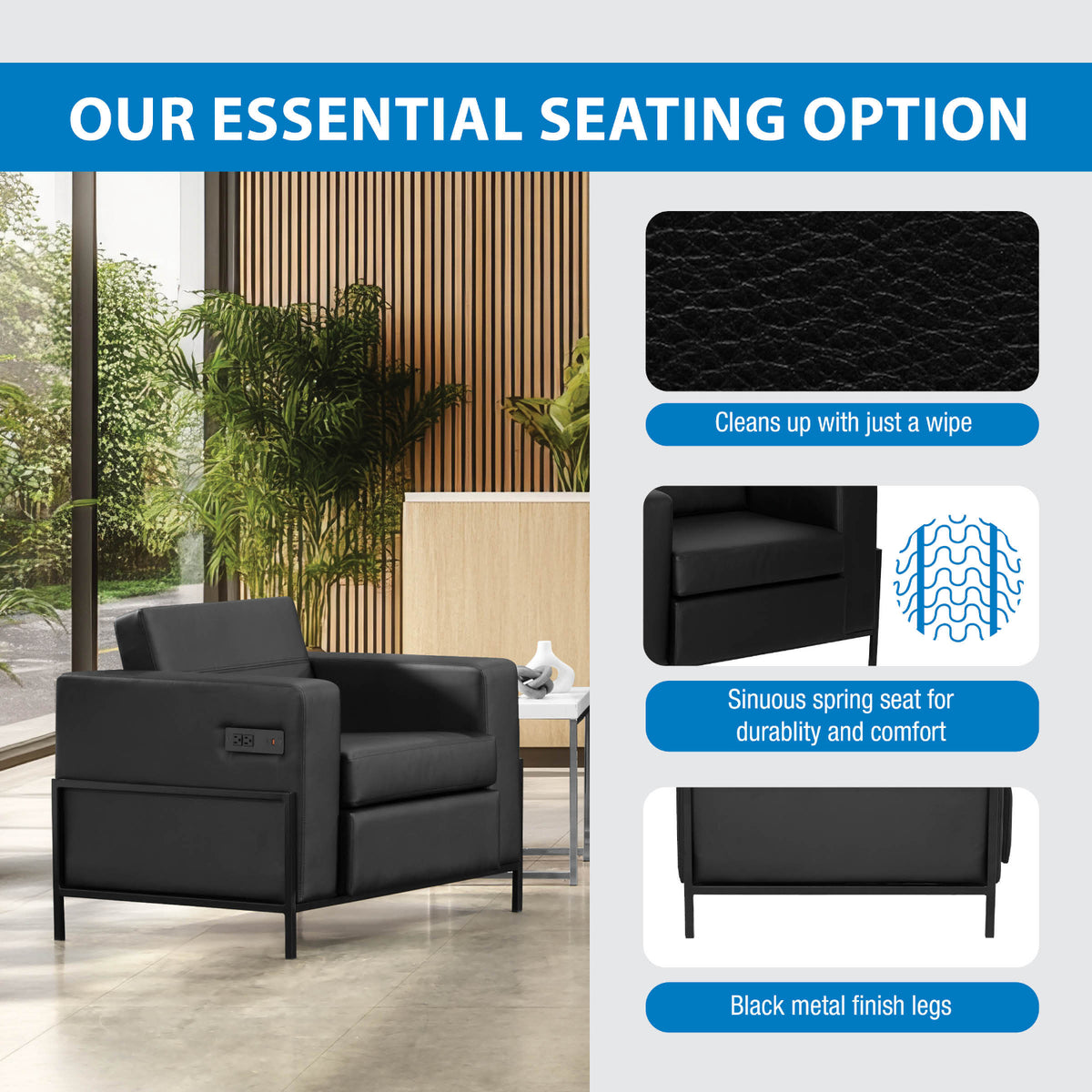 Arctic Armchair with USB and USB-C Charging Station, Silver Ion Technology Dillon Fabric Upholstery