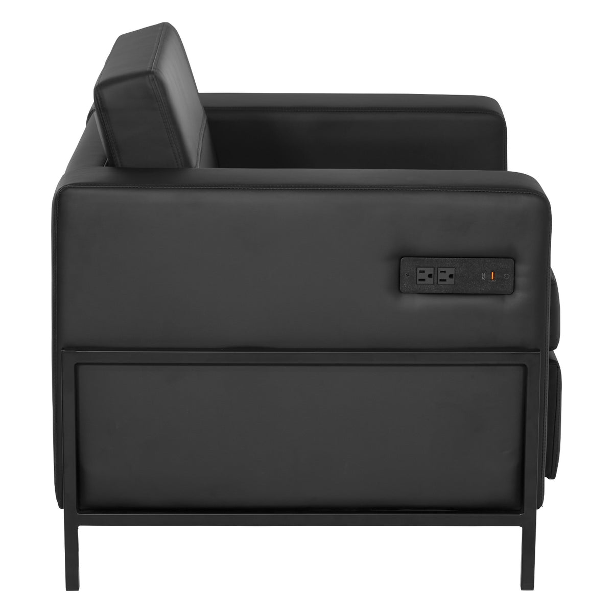 Arctic Armchair with USB and USB-C Charging Station, Black Faux Leather Upholstery