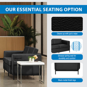 Arctic Loveseat with Dual USB and USB-C Charging Stations, Black Faux Leather Upholstery
