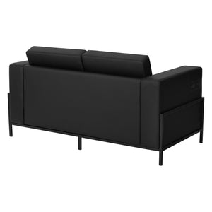 Arctic Loveseat with Dual USB and USB-C Charging Stations, Black Faux Leather Upholstery
