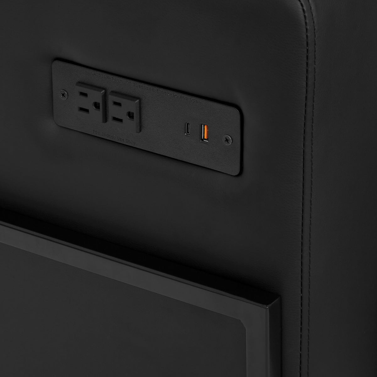 Arctic Loveseat with Dual USB and USB-C Charging Stations, Black Faux Leather Upholstery