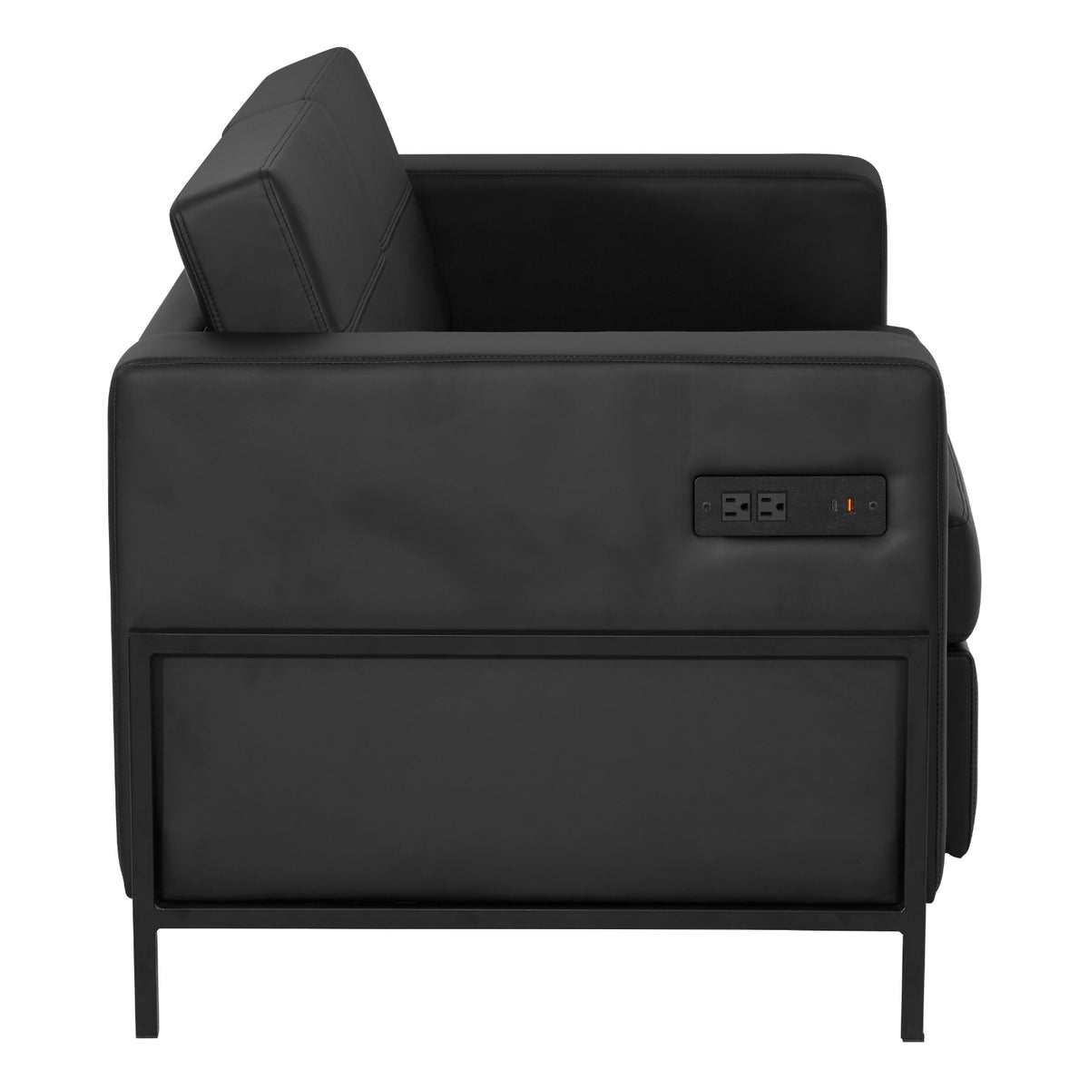 Arctic Loveseat with Dual USB and USB-C Charging Stations, Black Faux Leather Upholstery