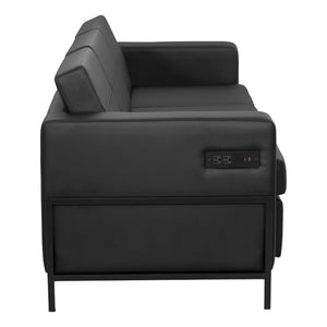 Arctic Sofa with Dual USB and USB-C Charging Stations, Black Faux Leather Upholstery