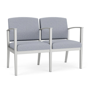 Amherst Steel Collection Reception Seating, 2 Seats with Center Arm, Designer Fabric Upholstery, FREE SHIPPING