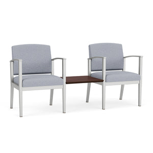 Amherst Steel Collection Reception Seating, 2 Chairs with Connecting Center Table, Designer Fabric Upholstery, FREE SHIPPING