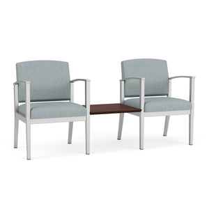 Amherst Steel Collection Reception Seating, 2 Chairs with Connecting Center Table, Healthcare Vinyl Upholstery, FREE SHIPPING
