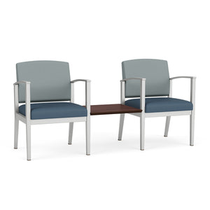 Amherst Steel Collection Reception Seating, 2 Chairs with Connecting Center Table, Standard Vinyl Upholstery, FREE SHIPPING