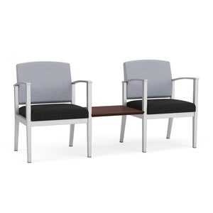 Amherst Steel Collection Reception Seating, 2 Chairs with Connecting Center Table, Designer Fabric Upholstery, FREE SHIPPING
